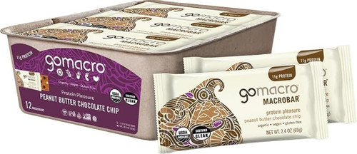 Gomacro, Macrobars Power Peanut Butter Chocolate Chip Organic, 12 Count, 2.4 Ounce