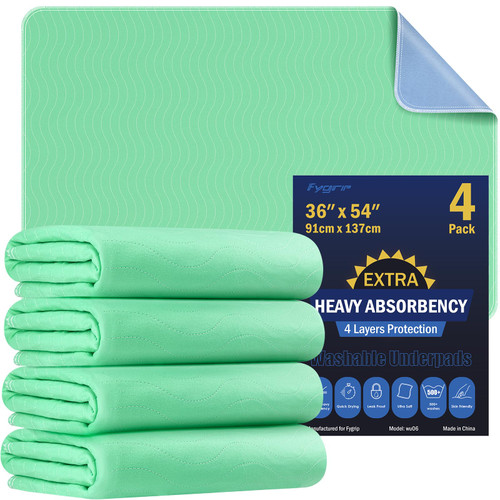 Fygrip 4 Pack 36” x 54” Extra Heavy Absorbency Washable Underpads Bed Pads