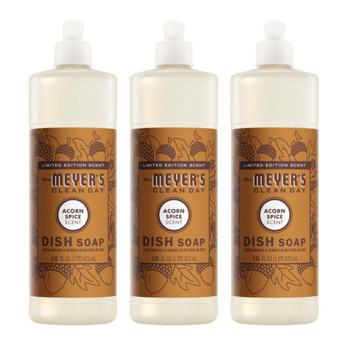 MRS. MEYER'S CLEAN DAY Liquid Dish Soap, Acorn Spice Scent, 16 Fl Oz Bottle - 3 Pack