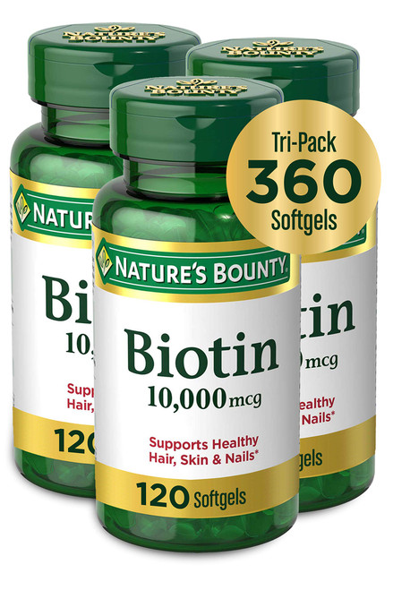 Nature's Bounty Biotin Hair Skin & Nails Vitamins, 10,000mcg, 120 Softgels