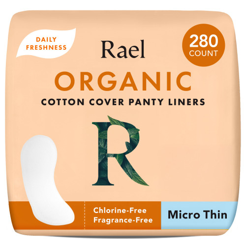 Rael Panty Liners for Women, Organic Cotton Cover (Micro Thin, 280 Count)