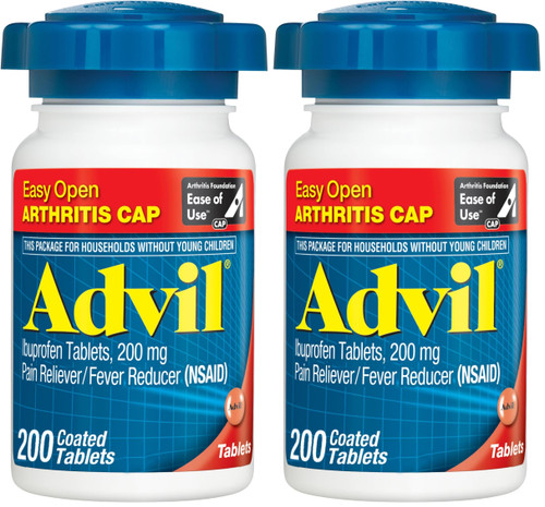 Advil Pain Reliever & Fever Reducer, Pain's Relief Medicine with Ibuprofen 200mg to Joint Pain, Muscle Ache & Minor Arthritis Pain's Relief, 200 Coated Tablets with Easy Open Arthritis Cap (Pack of 2)