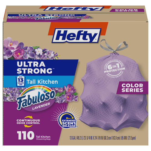 Hefty Ultra Strong 13 Gal Purple Kitchen Trash Bags, Lavender Scent, 110ct