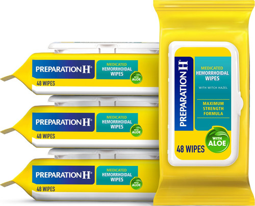 Preparation H Hemorrhoid Flushable Wipes with Witch Hazel for Skin Irritation Relief - 48 Count (Pack of 4)