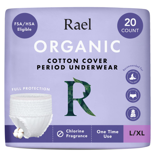 Rael Disposable Period Underwear, Organic Cotton Cover (Size L-XL, 20 Ct)