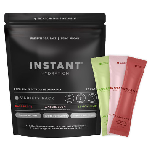 Instant Hydration Sugar Free Electrolytes Powder Packets Variety Pack - Watermelon, Raspberry, Lemon Lime Drink Mix & Travel Essentials with Magnesium and Potassium - Post Workout Recovery - 20 Sticks