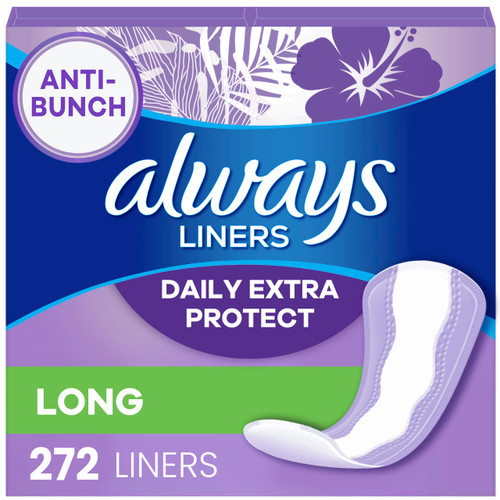 Always Panty Liners for Women Anti-Bunch Xtra Protection Daily Liners, Long, Unscented, 136 Count x 2 (272 Total)