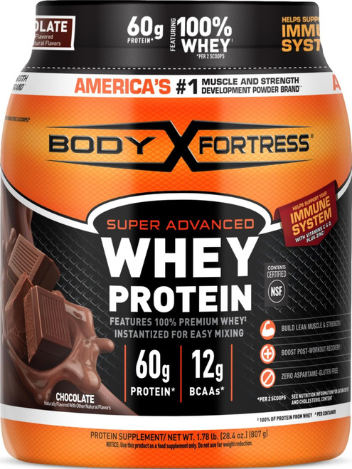 Body Fortress Super Advanced Whey Protein, Chocolate, 1.78 lbs