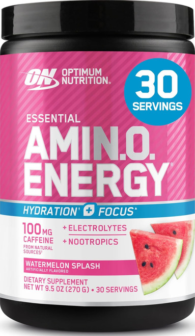 Optimum Nutrition, Amino Energy Powder Plus Focus, with Bcaa, Electrolytes, and Caffeine, Watermelon, 30 Servings