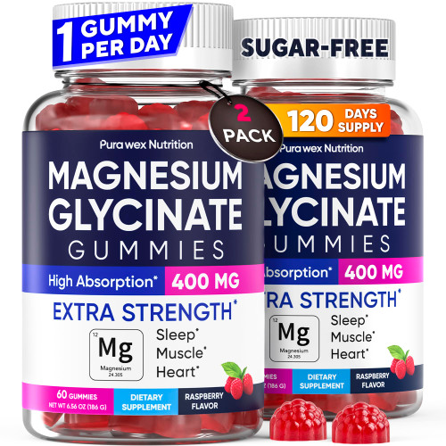 Magnesium Glycinate Gummies 400mg Extra Strength, 2-Pack (120 Count) - High Absorption Supplement, Muscle Support & Relaxation for Adults, Kids, Women & Men, Sugar-Free, Vegan, 4-Month Supply