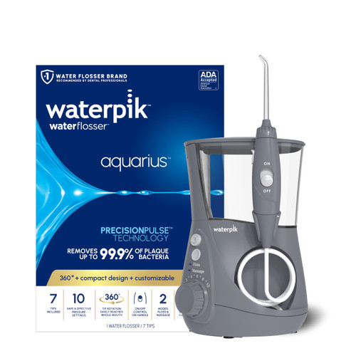 Waterpik Aquarius Countertop Water Flosser with 10 Settings, 7 Tips, Gray