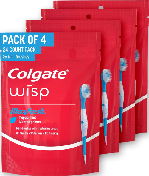 Colgate Wisp Disposable Toothbrushes for Travel, Pack of 4, 96 Total Count