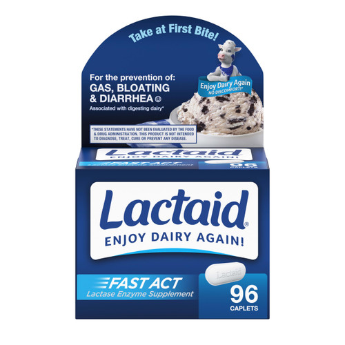 Lactaid Fast Act Lactose Intolerance Caplets with Lactase Enzyme, 96 Ct