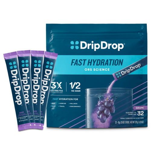 DripDrop Hydration Grape Electrolyte Packets, Powder Drink Mix, 32 Count