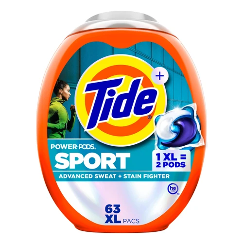 Tide Power Pods Sport Laundry Detergent Pacs, 63 Count, Advanced Sweat + Stain Fighter