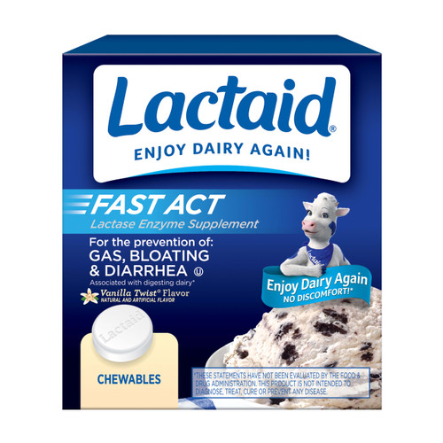 Lactaid Fast Act Lactose Intolerance Relief Chewables, Vanilla Twist, 60 Ct