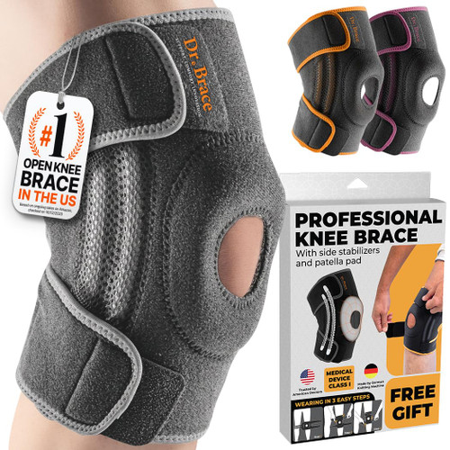 DR. BRACE ELITE Knee Brace with Side Stabilizers & Patella Gel Pads for Maximum Knee Pain Support and fast recovery for men and women-Please Check How To Size Video (Moon, Large)