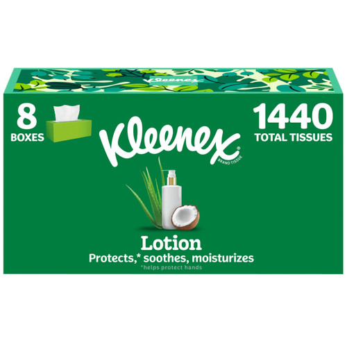 Kleenex Lotion Facial Tissues, 8 Flat Boxes, 180 Tissues per Box