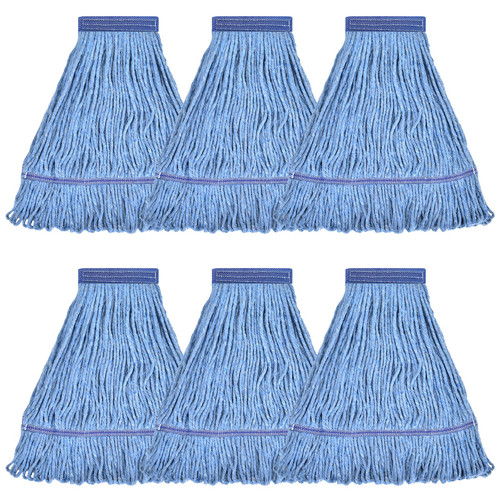 Matthew Cleaning Heavy Duty Mop Head Commercial Replacement for General and Floor Cleaning , Wet Industrial Blue Cotton Looped End String Head Refill (Pack of 6) Blue