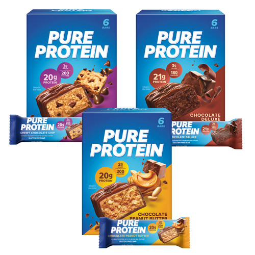 Pure Protein Variety Pack Protein Bars, 20g-21g Protein, Gluten Free, 18 Ct
