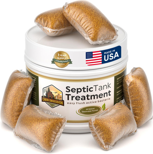 Septic Tank Treatment - 1 Year Supply of Septic Safe Dissolvable Easy Flush Live Bacteria Packets (12 Count) - Best Way to Prevent Expensive Sewage Backups - Made in USA