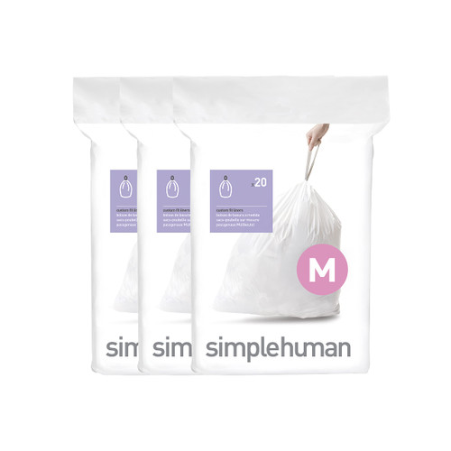 simplehuman Code M 60 Count Custom Fit Liners, Drawstring Kitchen Trash Bags, One-by-One Mess-Free Dispense, Extra Thick & Double Seamed, 50% PCR Plastic, 40-45 Liter / 11-12 Gallon, White