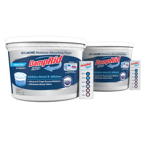 DampRid Hi-Capacity Fragrance Free Absorber Bucket, 2 lb. 15.5 oz. with Detection Strip, 2 Pack