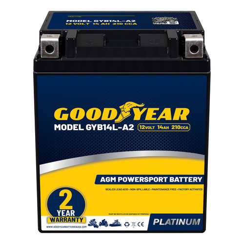 Goodyear GYB14L-A2-12 Volt 14 AH, 210 CCA, Rechargeable High-Performance, Maintenance Free, SLA - AGM Battery for Motorcycle, ATV, UTV, Scooter, Snowmobile, Motorbike and more!