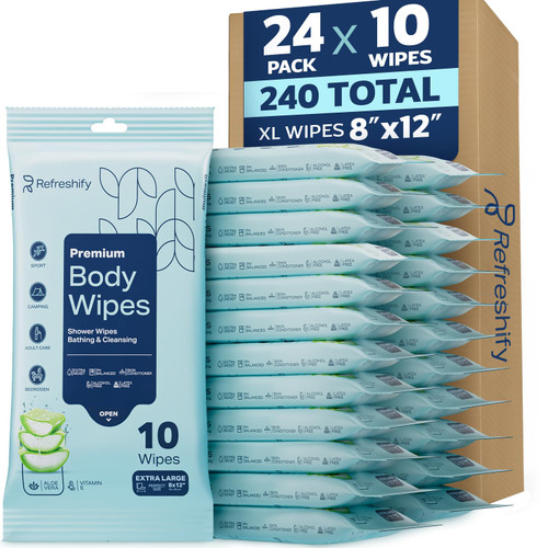 240 XL Shower Wipes Body Wipes for Adults Bathing No Rinse for Women & Men