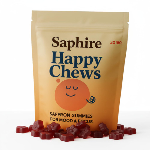 SAPHIRE HAPPY CHEWS Saffron Gummies for Kids, Sugar-Free, 60 Gummies