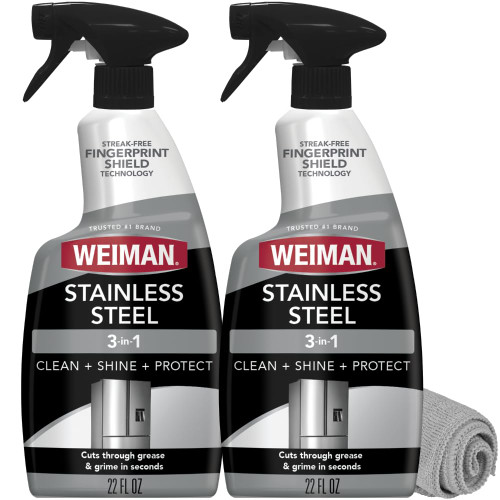 Weiman Stainless Steel Cleaner & Polish Kit, 2 Pack & Cloth