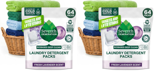 Seventh Generation Laundry Detergent Packs,Lavender,Biobased Deep Clean,EPA Safer Choice Certified,64 Count (Pack of 2)