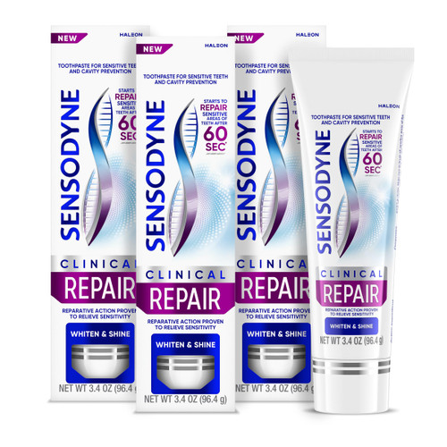 Sensodyne Clinical Repair Whiten & Shine Toothpaste, 3.4 oz (3 Pack)