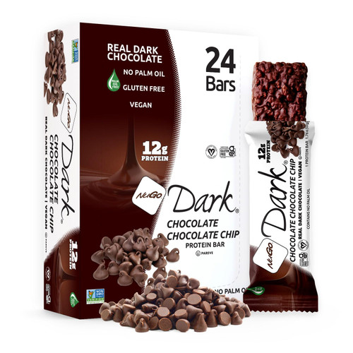NuGo Dark, Chocolate Chip, 12g Vegan Protein Bar, Gluten Free, 24 Count