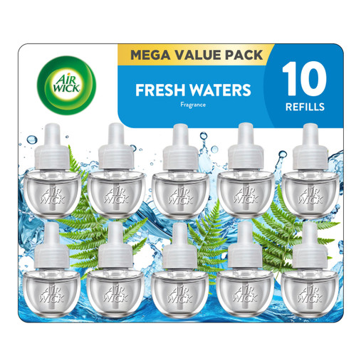 Air Wick Plug-In Scented Oil Refills, 10 Count, Fresh Waters, Air Freshener, Essential Oils, Eco Friendly