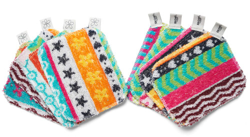 Skoy Scrub, 8-Pack Reusable, Non-Scratching Dish Scrubber for Kitchen and Household Cleaning, Planet-Friendly, Dishwasher Safe Soft Scrub, Assorted Colors and Designs