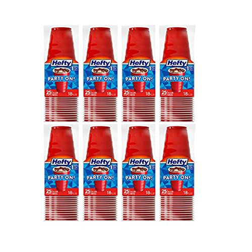Hefty Party On Disposable Plastic Cups, Red, 18 Ounce, 25 Count (pack of 8)