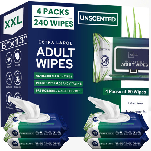 OPTEEL Adult Wipes for the Elderly – Extra Large 8x13, Pre-Moistened 240ct