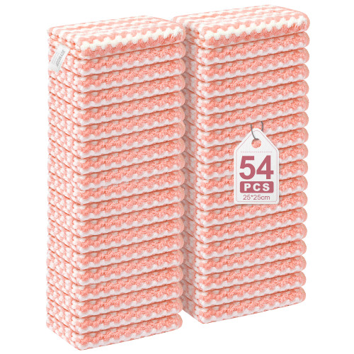 JOYMOOP 54 Packs Microfiber Cleaning Cloths, 10" x 10" Kitchen Towels – Reusable Cleaning Rags, Lint-Free, Super Absorbent Cleaning Cloths for Kitchen, Car, and Household Cleaning, Pink