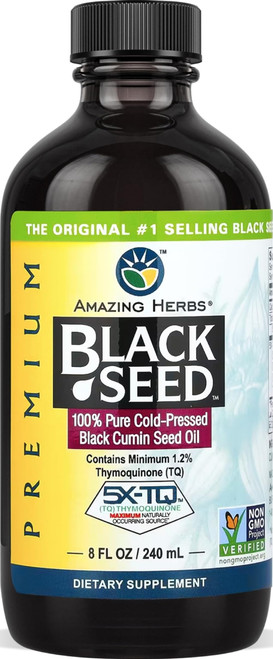 Amazing Herbs Premium Black Seed Oil Liquid - 8 Fl Oz Glass Bottle