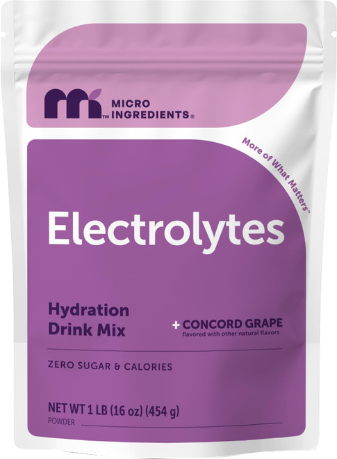 Micro Ingredients Electrolytes Powder, 1lb (69 Servings) | Sugar Free | Sweet Concord Grape Flavor | 1,000 mg High Potassium Hydration Drink Mix | Keto Friendly, Non-GMO
