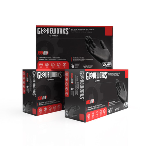 GLOVEWORKS Nitrile Gloves Disposable 5 mil Black Size XL 3 Boxes of 100