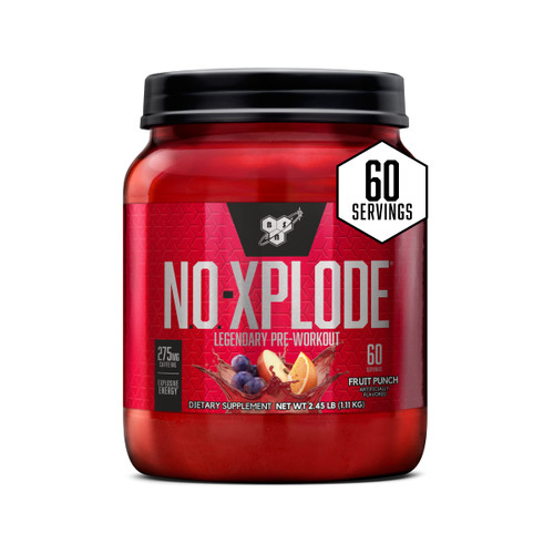 BSN N.O.-XPLODE Pre Workout Powder with Creatine, Fruit Punch, 60 Servings