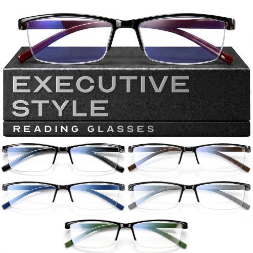 Gaoye 6 Pack +0.75 Executive Style Reading Glasses Men - Durable Readers with Blue Light Filtering - Comfortable Fit with TR90 Frames