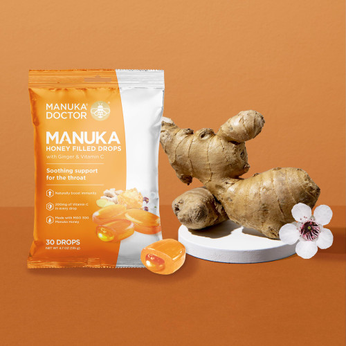 Manuka Doctor Cough Drops, Manuka Middles, 30 Drops (Pack of 4) Throat Lozenges Infused with Raw Manuka Honey, Vitamin C & Ginger for Immune Support, Helps Soothe Sore Throat