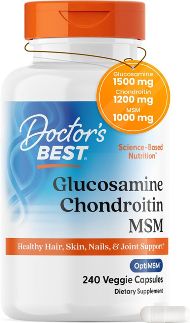 Doctor's BEST Glucosamine Chondroitin MSM - Joint Health Support Supplement for Women & Men, Nutritional Support for Joint Strength, Hair, Skin, & Nails, Gluten Free, Non GMO - 240 Capsules
