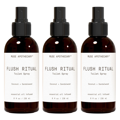 Muse Apothecary Flush Ritual - Aromatic & Refreshing Toilet Spray, Use Before You Go, 8 oz, Infused with Natural Essential Oils - Coconut + Sandalwood, Pack of 3