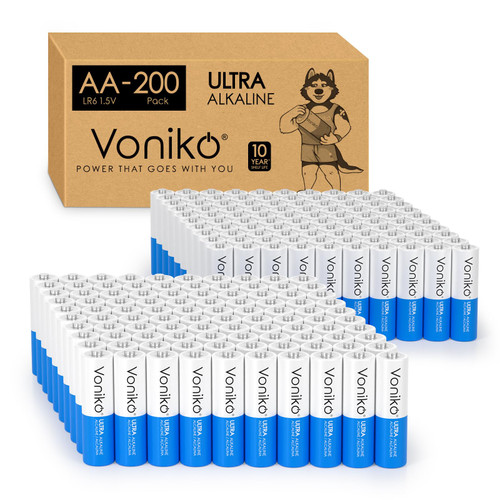 Voniko AA Batteries 200 Pack - 1.5V Alkaline Double A Batteries