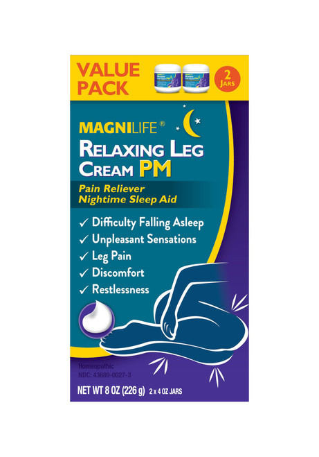 MagniLife Relaxing Leg Cream PM, 4 Oz Jars (2 Pack), Homeopathic Nighttime Pain Reliever & Sleep Aid with Lavender & Magnesium, Non-Greasy Deep Penetrating Cream for Restless Legs & Discomfort