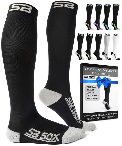SB SOX Compression Socks for Men & Women, 20-30mmHg (Black/Gray, XX-Large)